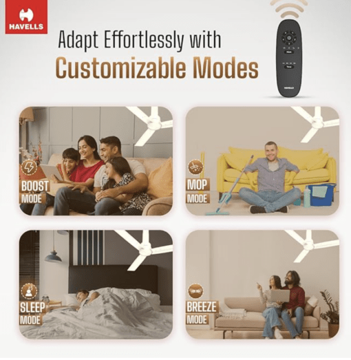 Havells 1200mm Elio BLDC Motor Ceiling Fan | Remote Controlled, High Air Delivery Fan | 5 Star Rated, Upto 60% Energy Saving, 2 Year Warranty | (Pack of 1, Bianco) - Image 2
